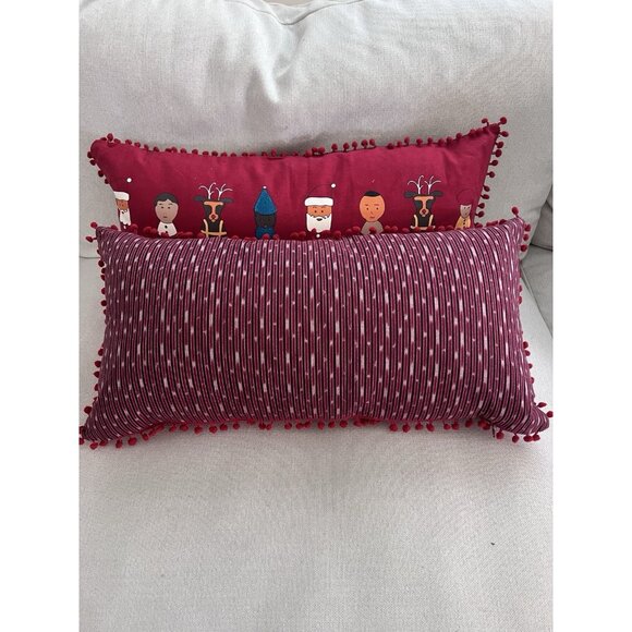 Crate & Barrel Set Of 2 Festive Christmas Lumbar Pillows Covers And Inserts - Picture 5 of 8